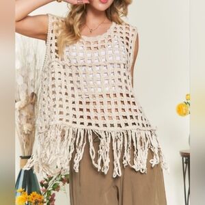 #562-93 🛑 OS Fabulous Chic Boho Fishet Cover Up Top with Fringe Hem